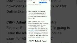 CRPF Admit Card 2023 Received
