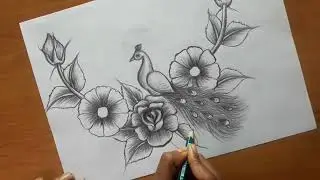 How to draw peacock and flowers step by step | How to draw flowers