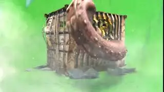 GREEN SCREEN FOOTAGE FALLING IRON BOX WITH OCTOPUS INSIDE