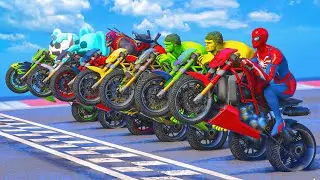 SPIDERMAN, DEALPOOL, POPPY PLAYTIME VS COLOR HULK | Racing Motor Event Competition Challenge #1034