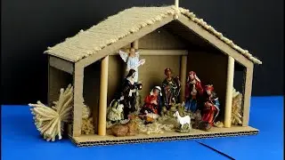 cómo hacer un pesebre de carton, Christmas manger with cardboard