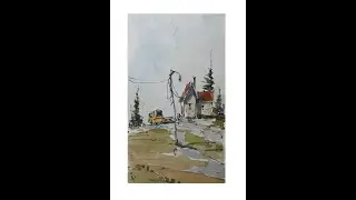 DRAWING CAR AND HOUSE SIMPLE SCENE DOODLE STYLE IN PEN AND WATERCOLOR ON PAPER