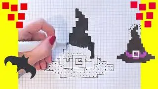 Dessin in Pixel Art. Comment Dessiner Chapeau de sorcière Halloween