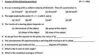 Inter 1st year physics pre final paper 2 exam real question paper (Inter 1st year physics exam )