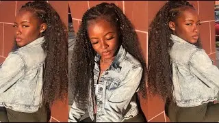 Half up Half Down Feed In Braids & Curly Crochet | Trending Protective Hairstyle | RE-UPLOAD