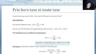 Pourcentage prix TTC  prix HT