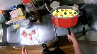 POV Cooking creamy stew