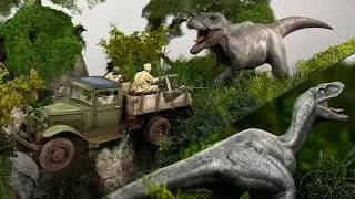 HUGE T.Rex chases Truck Diorama 