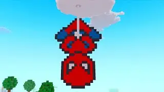 Spider-Man hangs from the cloud in Block Craft 3D
