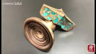 Replica turquoise inlaid bronze guard 青铜剑格 + concentric circle pommel 同心圆剑首 by The Art of Fire&Iron