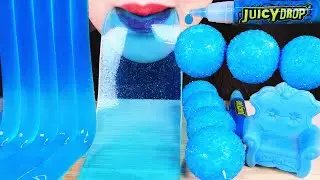 ASMR BLUE FOOD: EDIBLE SOFA CHAIR, SHEET JELLY NOODLES, SUGAR COATED PLANET GUMMY BALLS, JUICY DROP