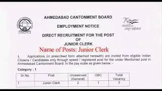 Ahmedabad Cantonment Board Direct Recruitments-2023 Junior clerk and other‎@BhavnagarEducation 
