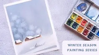 Easy watercolor winter season painting for beginners.