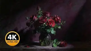 Dark Moody Roses Painting | 4K OLED TV Art | Dramatic Floral Still Life | 2 Hours