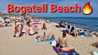 Bogatell Beach🌊⛱️Hot Day🔥Spring Vibes☀️Barcelona city🇪🇸 4k walk