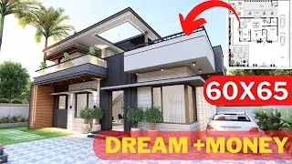 60x65 Feet House Design 3D: 2 Bedrooms, 2 Bathrooms, 18x20 Meters  | 3900 Sqft | 433 Gaj | Archbytes