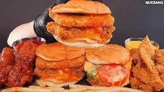 ASMR MUKBANG | KFC Burgers & Fried Chicken 🍗 French Fries 🍟 EATING 햄버거 양념치킨 감자튀김 소스 퐁당! 먹방