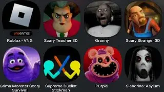 Roblox, Scary Teacher 3D, Granny, Scary Stranger 3D, Grimace Monster, Supreme Duelist,Purple Monster