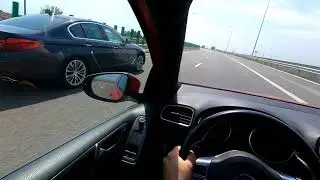 BMW 540i X-drive VS VW Golf 6 GTi 2.0 TSI High Speed on AUTOBAHN