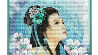 214. Обзор Asian lady in blue/ Lanarte PN-0169168/ Копия Amishop/ Китайский набор/ Вышивка крестиком