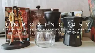 Unboxing Toreba Snoopy Coffee Maker, Coffee Mill Maroon, & One Piece Stampede Trafalgar Law #57