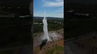 Aerial photography of geyser water spraying moment! Nature is amazing