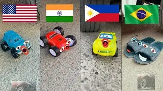 “Epic Test: Jeep, Spider Man, Lightning McQueen, and Slipper vs Crushing Tire!”