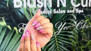 “Breast Cancer Awareness” Dip n Buff Nail Extensions with Nail art 🎀