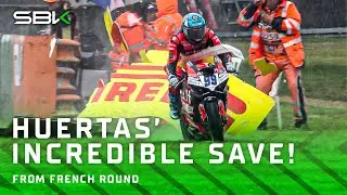 INSANE SAVE: Huertas SOMEHOW saves it after huge moments in wet Warm Up 😱 | 2024 #FrenchWorldSBK 🇫🇷