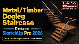 Metal/Timber Dogleg Staircase Design in SketchUp Pro 2026 | Zero to Hero Complete Tutorial Series |