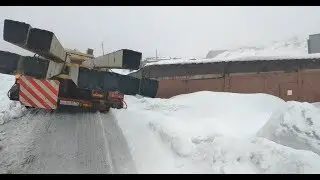 Погрузка опор,трал застрял , Волат согнул тягу,Маз чуть не завалился. Цирк! Автокран. POV autocrane.