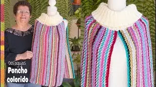 Colorful knitted open poncho 🥰 / Tejiendo Peru