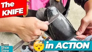 How to Get the PERFECT Shoe Shine CLEANING 🔪😌🔪 KNIFE Suede Technique #asmr