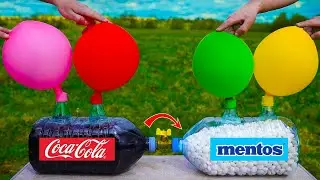 Experiment: Cola-cola VS Mentos & Giant Balloons