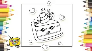 Kawaii Lemon Cake Coloring Page with Hearts and Stars | Cute Coloring Page