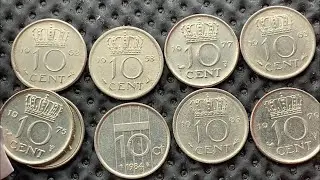 Series 55 Netherlands 10 cent 1958 1962 1963 1965 1977 1979 1984