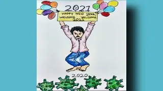 New Year Drawing// 2021 poster making //Easy Corona drawing