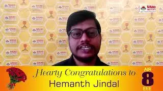GATE 2021- ELECTRICAL ENGINEERING AIR 8th Ranker Testimonial | Hemanth Jindal | VANI INSTITUTE