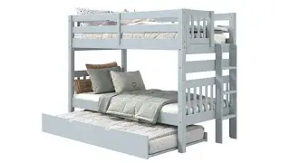360 View of the Bedz King BK906EL Twin over Twin Bunk Bed with a Twin Trundle in Breezy Blue.