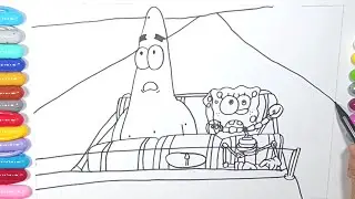 menggambar dan mewarnai Spongebob dan Patrick yang mengendarai Boat