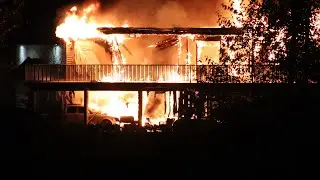 Large fire at a farm property in Surrey, BC, fully engulfed, 2nd alarm