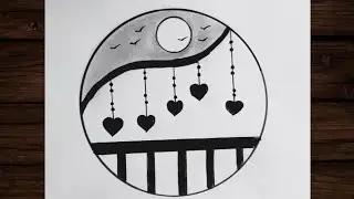 Easy circle scenery drawing /Easy drawing ideas for beginners/ How to draw pencil sketch drawing
