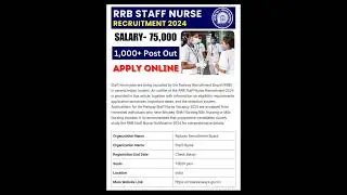 RRB Staff Nurse Recruitment 2024 #RRB