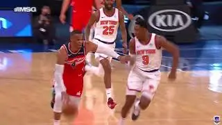 RJ Barrett MEAN BLOCK on Russell Westbrook's Fast Break Layup Attempt | Knicks Vs Wizards 3/23/21