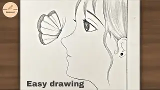 Drawing of a beautiful anime girl and a butterfly | easy pencil drawing step by step