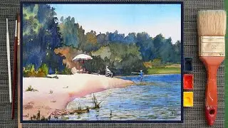 Уроки рисования. Рисуем пейзаж со стаффажем. Акварель.В этом видеоуроке пишем пейзаж акварелью.