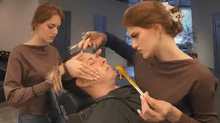 💈He Tried Rare Ukrainian All-in-one by Beautiful Lady Barber Daria - 86% Scissors Haircut