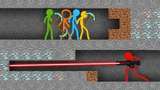 Stickman vs Minecraft Cartoon ~ LASER STICKMAN CANNON