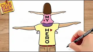 How to draw Father and Daughter | Father's Day Card My Hero , Cute Easy Drawing