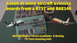 Circuit boards from a BAE146 Thrust Modulation System and a Boeing 737 fuel summing unit